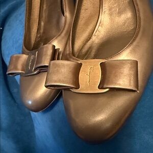 Salvatore Ferragamo Dark gray/Brown Leather Flats with Bow size 7.5